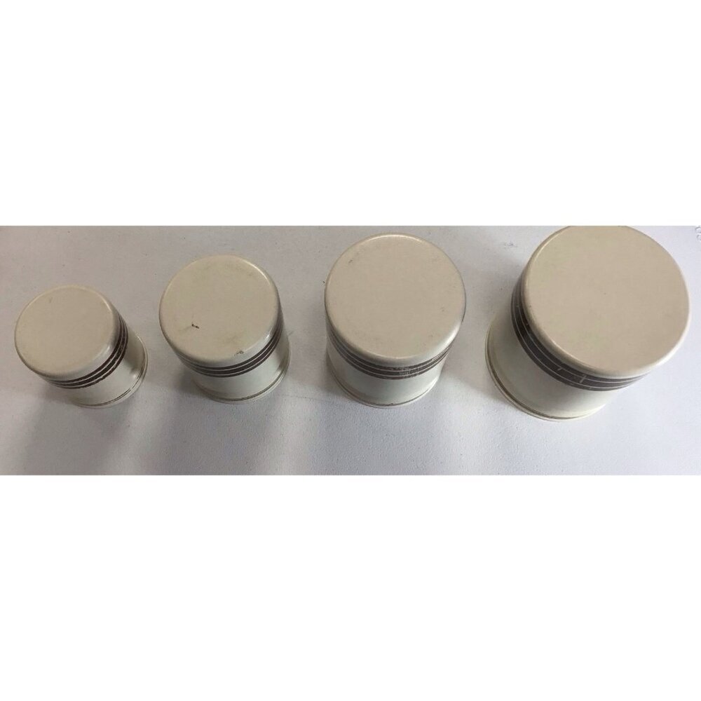 Vintage/Retro Set 4 Kromex Tan Brown Stripes Nesting Aluminum Canisters W/ LIDS - Picture 2 of 8